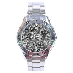 Black And White Debris Texture Print Stainless Steel Analogue Watch by dflcprintsclothing