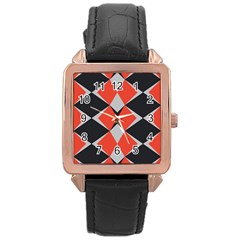 Abstract Pattern Geometric Backgrounds   Rose Gold Leather Watch  by Eskimos