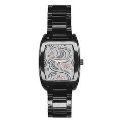 Folk Flowers Print Floral Pattern Ethnic Art Stainless Steel Barrel Watch by Eskimos