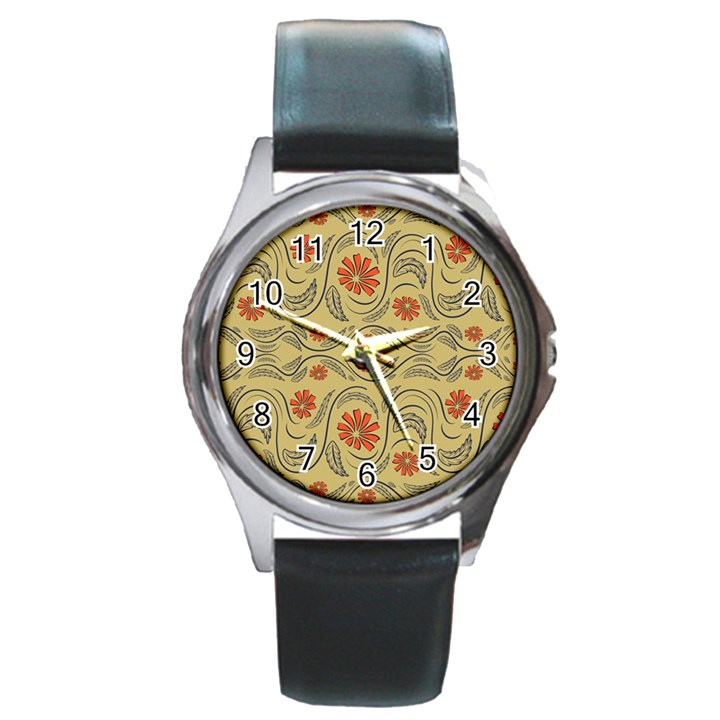 Folk flowers print Floral pattern Ethnic art Round Metal Watch