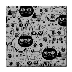 Black Outline Cat Heads Tile Coaster by crcustomgifts