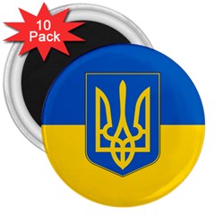 Flag Of Ukraine With Coat Of Arms 3  Magnets (10 Pack)  by abbeyz71