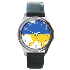 Ukraine Flag Map Round Metal Watch by abbeyz71