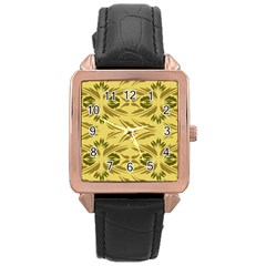 Folk Flowers Print Floral Pattern Ethnic Art Rose Gold Leather Watch  by Eskimos