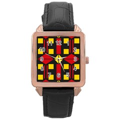 Abstract Pattern Geometric Backgrounds   Rose Gold Leather Watch  by Eskimos