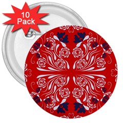 Floral Folk Damask Pattern Fantasy Flowers  3  Buttons (10 Pack)  by Eskimos