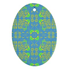 Floral Folk Damask Pattern Fantasy Flowers  Oval Ornament (two Sides) by Eskimos