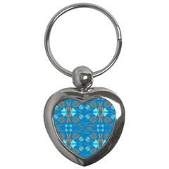 Floral Folk Damask Pattern Fantasy Flowers  Key Chain (heart) by Eskimos