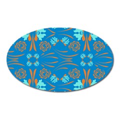 Floral Folk Damask Pattern Fantasy Flowers  Oval Magnet by Eskimos