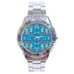 Floral Folk Damask Pattern Fantasy Flowers  Stainless Steel Analogue Watch by Eskimos