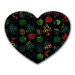 Apples Honey Honeycombs Pattern Heart Mousepads by Amaryn4rt