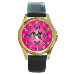 Butterfly Round Gold Metal Watch