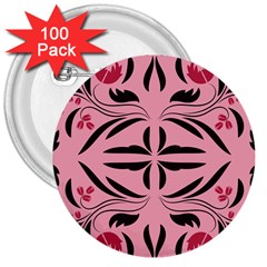 Floral folk damask pattern  3  Buttons (100 pack) 