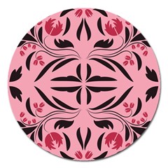 Floral folk damask pattern  Magnet 5  (Round)