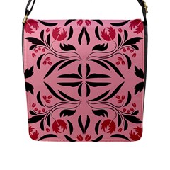 Floral Folk Damask Pattern  Flap Closure Messenger Bag (l) by Eskimos