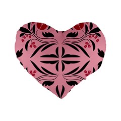 Floral folk damask pattern  Standard 16  Premium Flano Heart Shape Cushions