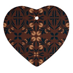 Floral Folk Damask Pattern  Heart Ornament (two Sides)