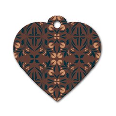 Floral Folk Damask Pattern  Dog Tag Heart (two Sides)