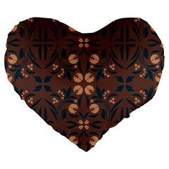 Floral Folk Damask Pattern  Large 19  Premium Heart Shape Cushions by Eskimos