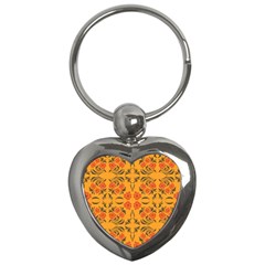 Floral Folk Damask Pattern  Key Chain (heart) by Eskimos