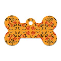 Floral Folk Damask Pattern  Dog Tag Bone (one Side) by Eskimos