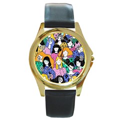 Women Round Gold Metal Watch by Sparkle