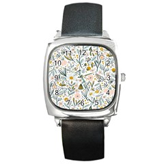 Floral Square Metal Watch