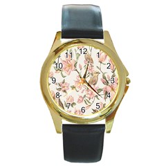 Floral Round Gold Metal Watch