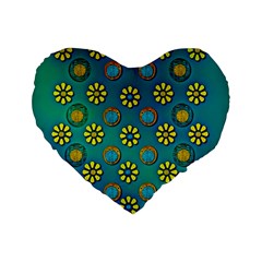 Yellow And Blue Proud Blooming Flowers Standard 16  Premium Heart Shape Cushions