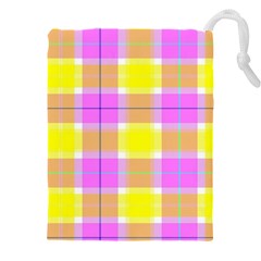 Pink Tartan-8 Drawstring Pouch (5XL)