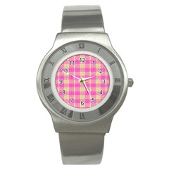 Pink Tartan 4 Stainless Steel Watch