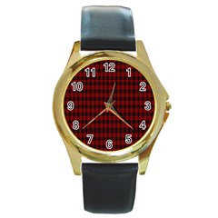 Tartan Red Round Gold Metal Watch