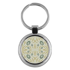 Floral Folk Damask Pattern Fantasy Flowers  Key Chain (round) by Eskimos