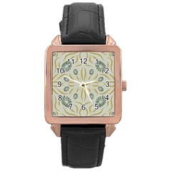 Floral Folk Damask Pattern Fantasy Flowers  Rose Gold Leather Watch  by Eskimos