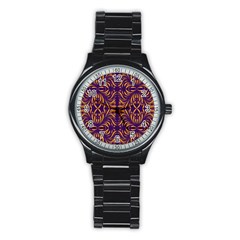 Folk Flowers Print Floral Pattern Ethnic Art Stainless Steel Round Watch