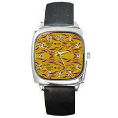  Folk Flowers Print Floral Pattern Ethnic Art Square Metal Watch by Eskimos