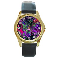 Neon Aquarium Round Gold Metal Watch by MRNStudios