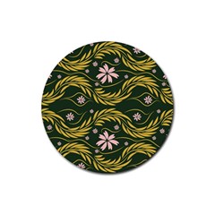 Folk Flowers Print Floral Pattern Ethnic Art Rubber Coaster (round) by Eskimos