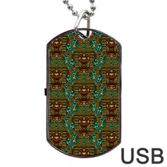 Artworks Pattern Leather Lady In Gold And Flowers Dog Tag Usb Flash (two Sides) by pepitasart