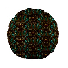 Artworks Pattern Leather Lady In Gold And Flowers Standard 15  Premium Round Cushions by pepitasart