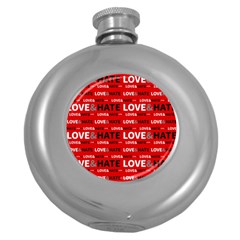 Love And Hate Typographic Design Pattern Round Hip Flask (5 Oz) by dflcprintsclothing