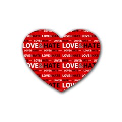Love And Hate Typographic Design Pattern Rubber Coaster (heart) by dflcprintsclothing