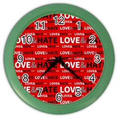 Love And Hate Typographic Design Pattern Color Wall Clock by dflcprintsclothing