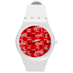 Love And Hate Typographic Design Pattern Round Plastic Sport Watch (m) by dflcprintsclothing