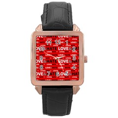 Love And Hate Typographic Design Pattern Rose Gold Leather Watch  by dflcprintsclothing