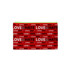 Love And Hate Typographic Design Pattern Cosmetic Bag (xs) by dflcprintsclothing