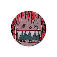 Evil Monster Close Up Portrait Rubber Round Coaster (4 Pack) by dflcprintsclothing