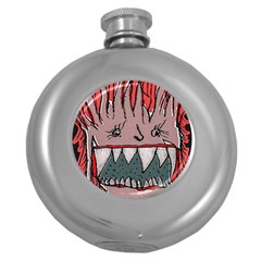 Evil Monster Close Up Portrait Round Hip Flask (5 Oz) by dflcprintsclothing