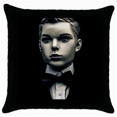 Evil Boy Manikin Portrait Throw Pillow Case (black) by dflcprintsclothing