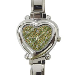 Colorful Stylized Botanic Motif Pattern Heart Italian Charm Watch by dflcprintsclothing